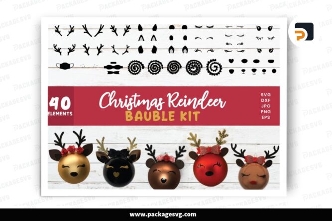 Christmas Reindeer Ornaments Bundle, Design Digital Cut File LOF58VFP