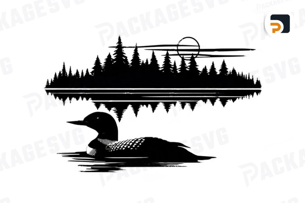 Duck And Loon Lake SVG, Lake And Forest Scene Cut File