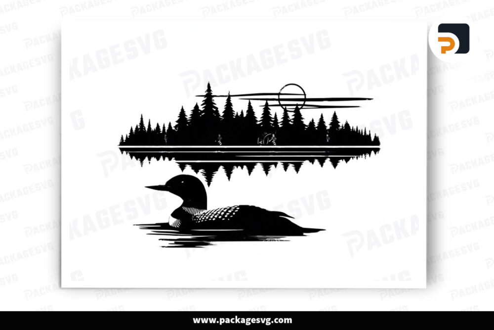 Duck And Loon Lake SVG, Lake And Forest Scene Cut File LNL71B58