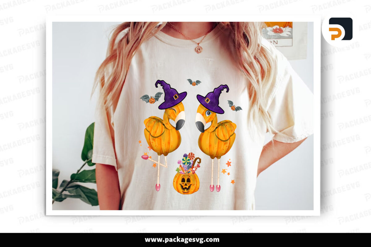 Flamingo Witch Halloween PNG, Sublimation Design Free Download