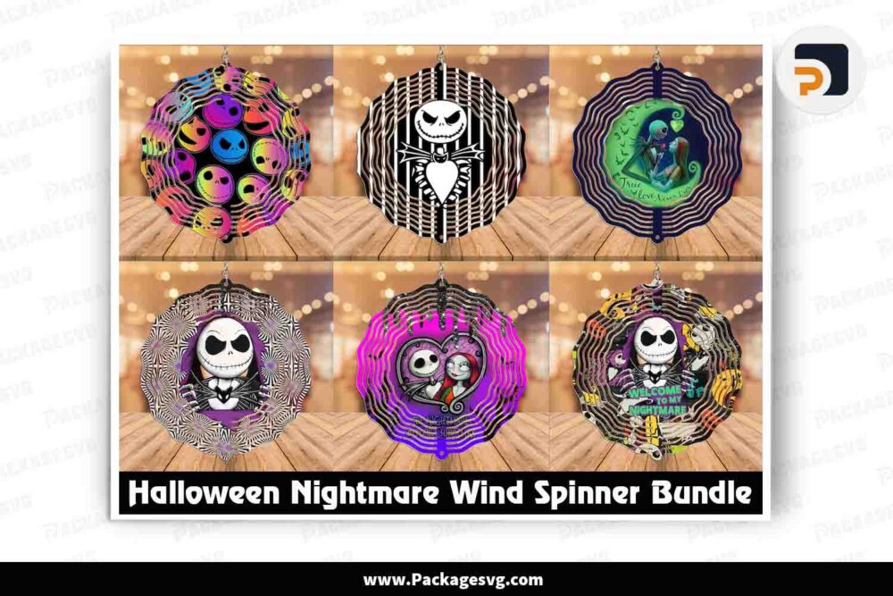 Halloween Nightmare Wind Spinner Bundle, 9 Round Hanging Designs LNCVZN19