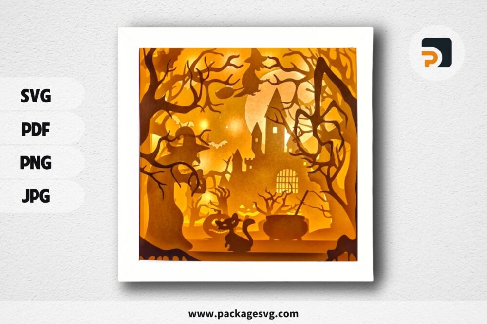 Halloween Witch Light Box, SVG Paper Cut Files LNIDQEXL