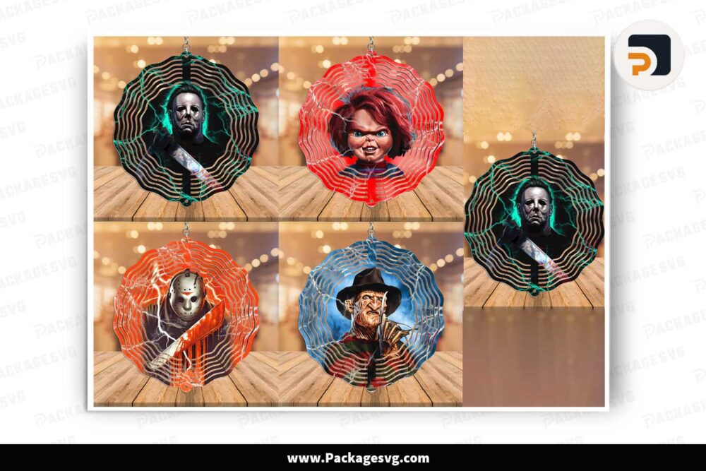 Horror Character Wind Spinner PNG, Halloween Movie Round Hanging Designs LNCVBUIW