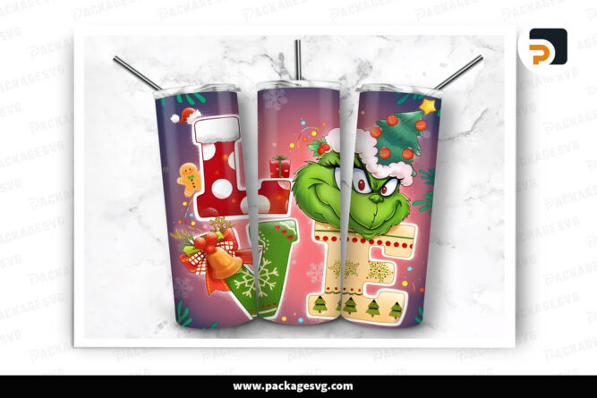 Love Grinch Christmas Sublimation Design, 20oz Skinny Tumbler Wrap LODPV1KI
