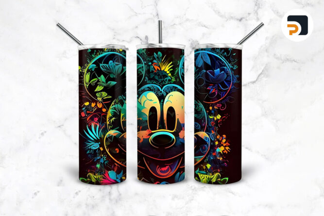 Mickey Mouse Colorful Sublimation Design, 20oz Skinny Tumbler Wrap