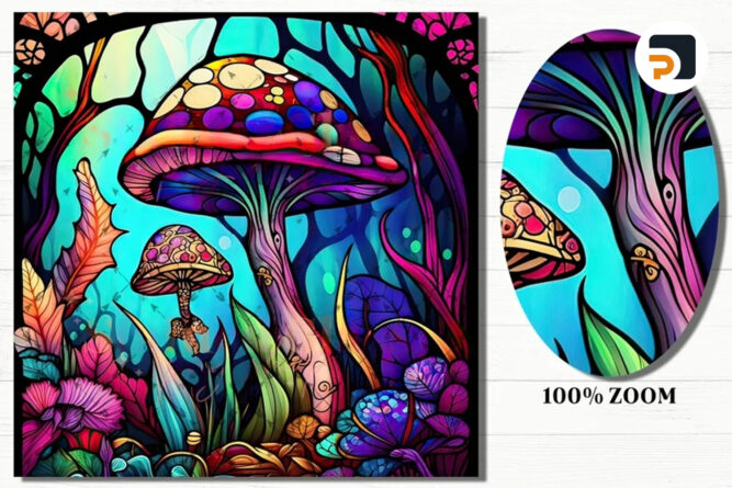 Mushroom Stained Glass, PNG Pattern Designs