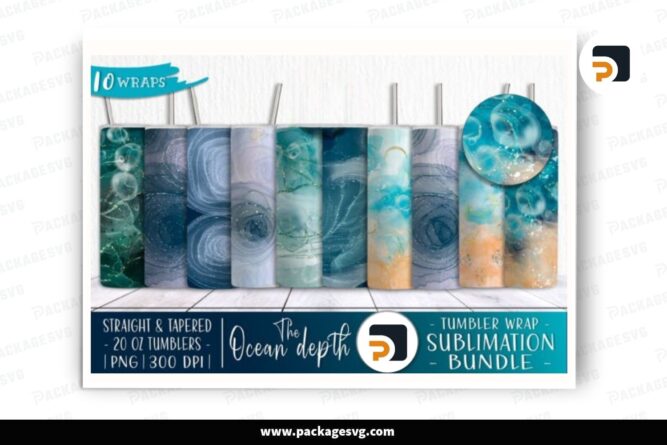 Ocean Alcohol Ink Sublimation Bundle, 10 Designs 20oz Skinny Tumbler Wrap LNSJC1J0