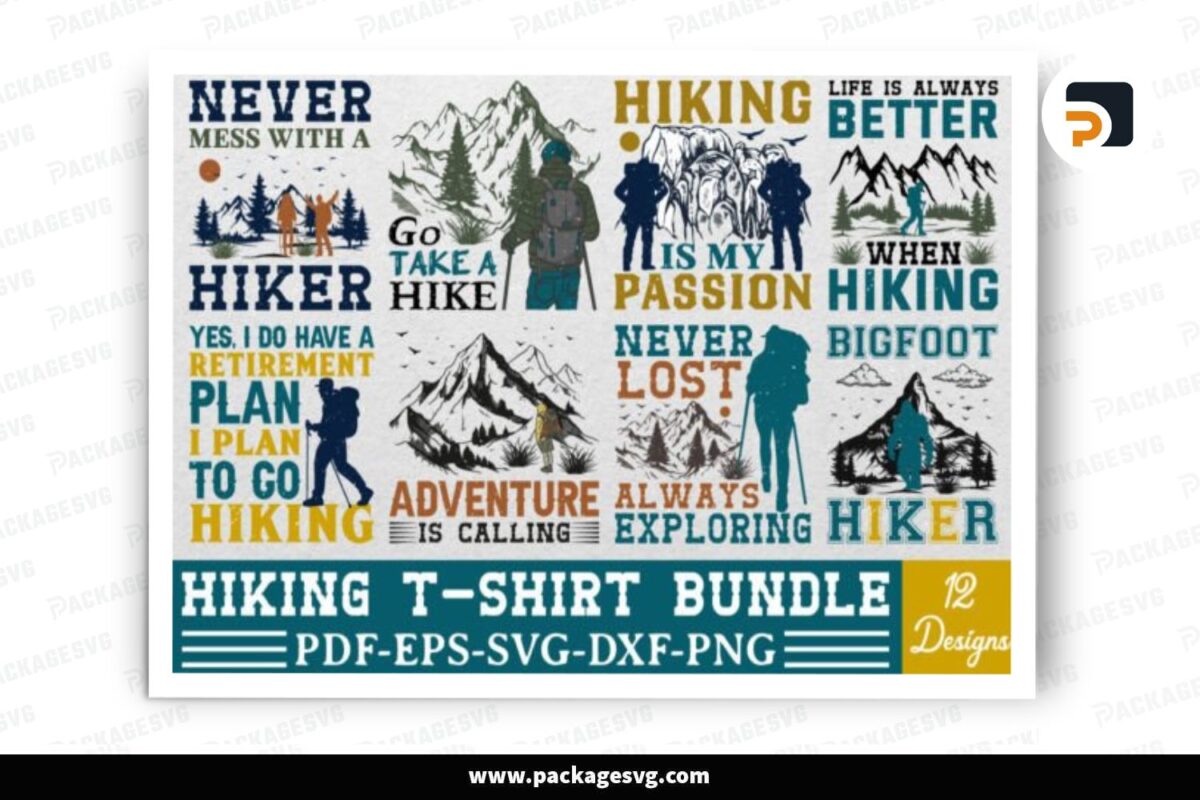 Retro Hiking SVG Bundle, 12 Designs File Free Download