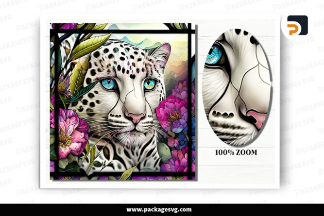 Snow Leopard Stained Glass, PNG Pattern Designs LO3QLPOB