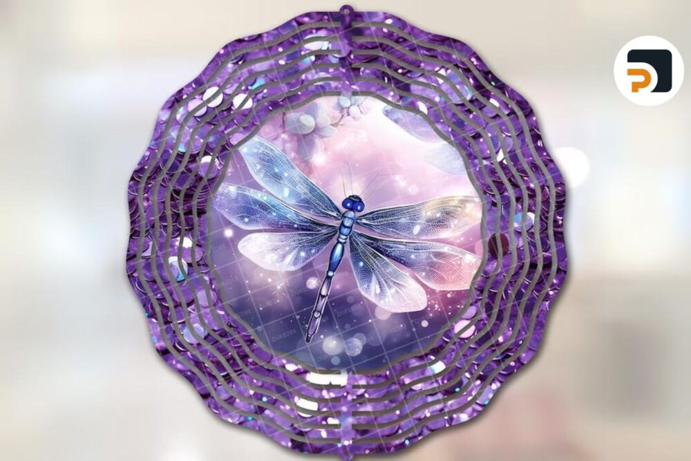 Sparkly Dragonflies Wind Spinner PNG, Sublimation Design