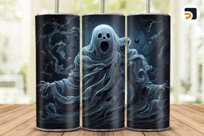 Spooky Ghost Sublimation Design, 20oz Skinny Tumbler Wrap
