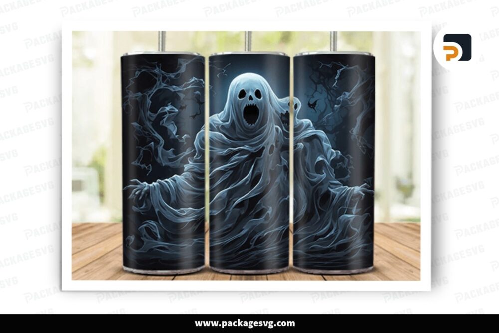 Spooky Ghost Sublimation Design, 20oz Skinny Tumbler Wrap LNU0KMCA