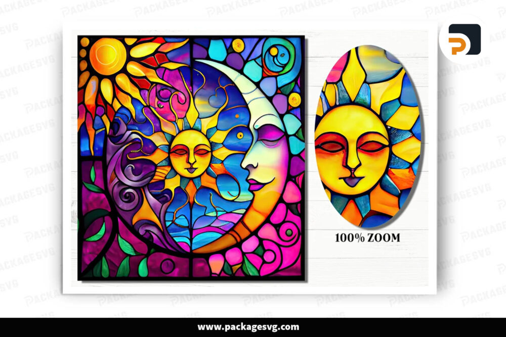 Sun and Moon Stained Glass, PNG Pattern Designs LO3OCRQL