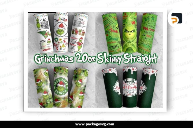 The Grinchmas Sublimation Design, 4 Designs 20oz Skinny Tumbler Wrap LNTYYO1X