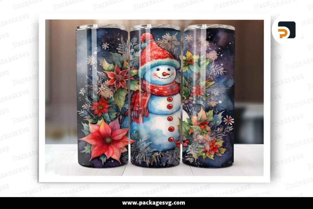 Watercolor Snowman Christmas Sublimation Design, 20oz Skinny Tumbler Wrap LO9JKDQV