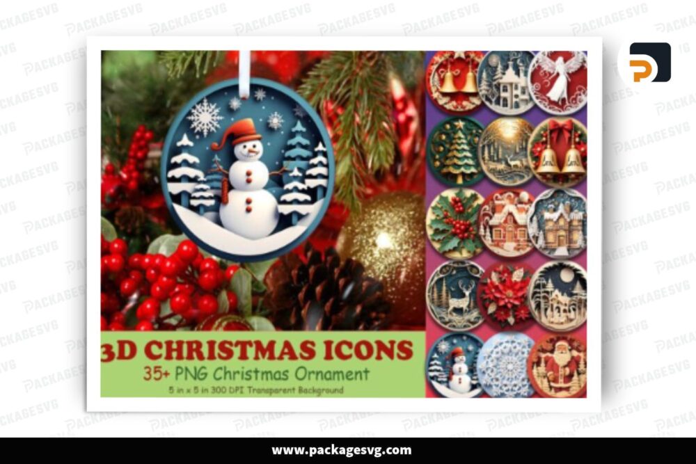 3D Christmas Icons Ornaments PNG Bundle, 35 Design Files LPG7924C (2)