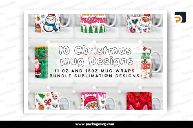 3D Christmas Sublimation Design Bundle, 10 Designs 11oz 15oz Skinny Mug Wrap LPHQ8XRP (3)
