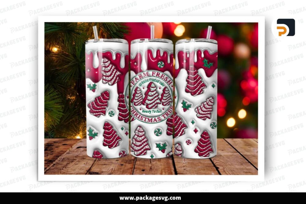 3D Christmas Tree Cakes Sublimation, 20oz Skinny Tumbler Wrap