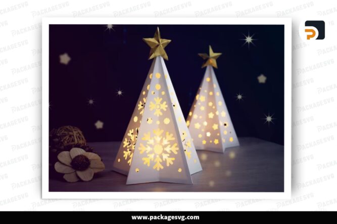 3D Christmas Tree Lantern, Xmas SVG Paper Cut File