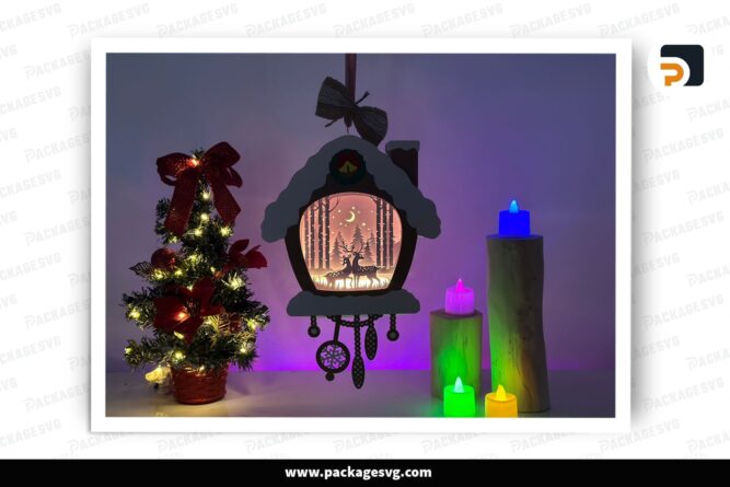 3D Deer Light Box, Cuckoo Clock Lantern SVG Paper Cut File LOY9NNKZ