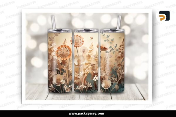 3D Flower Sublimation Design, 20oz Skinny Tumbler Wrap Free Download