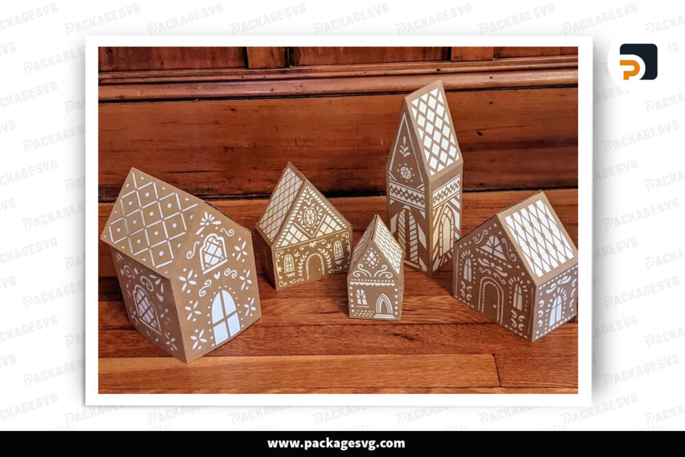 3D Gingerbread Town Christmas Template, SVG Paper Cut File LOMKLJ2U