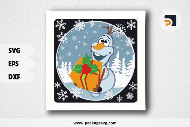 3D Happy Olaf Shadowbox, Christmas SVG Paper Cut File LPQ76D61 (1)