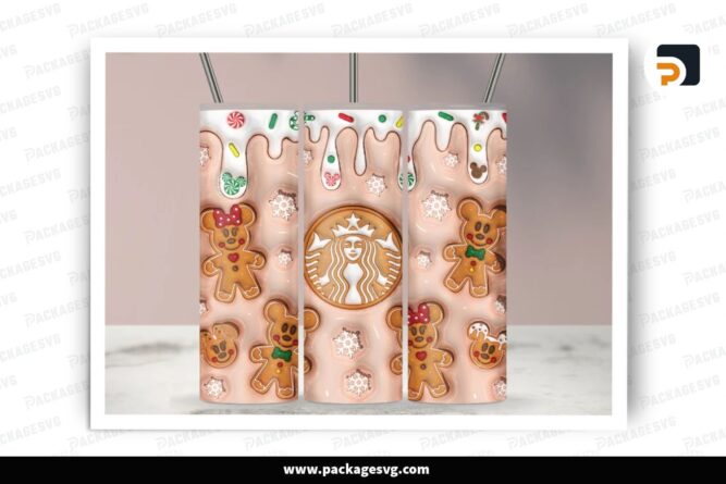 3D Inflated Gingerbread Sublimation Design, 20oz Skinny Tumbler Wrap LPKLT5KC (2)