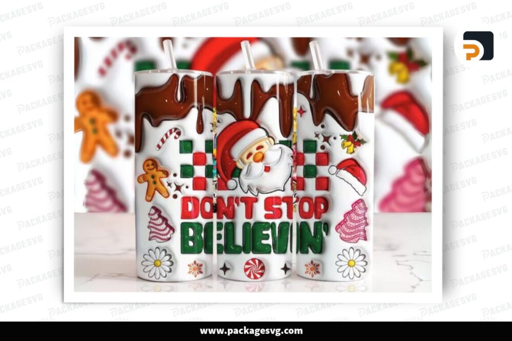 3D Inflated Santa Claus Sublimation Design, 20oz Skinny Tumbler Wrap LPHPIHPZ (1)