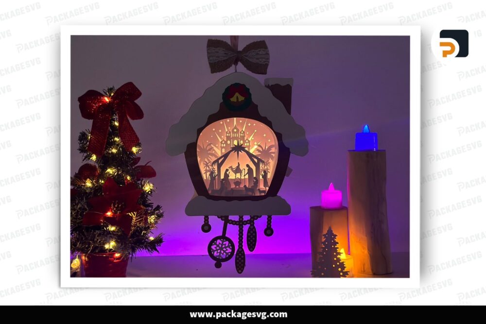 3D Nativity Scene Light Box, Cuckoo Clock Lantern SVG Paper Cut File LOY9SIZN