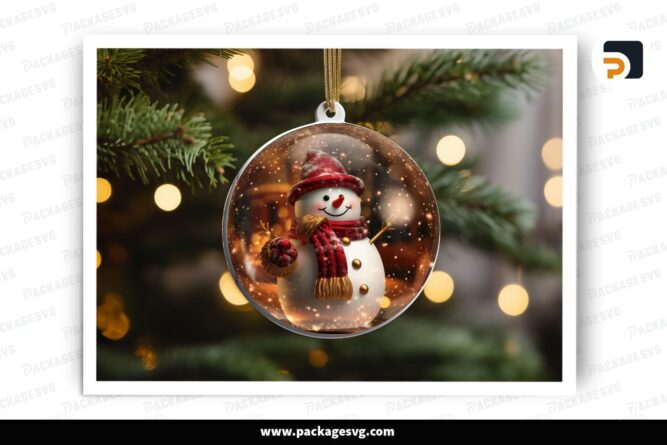 3D Red Scarf Snowman Ornament, Christmas Sublimation Design