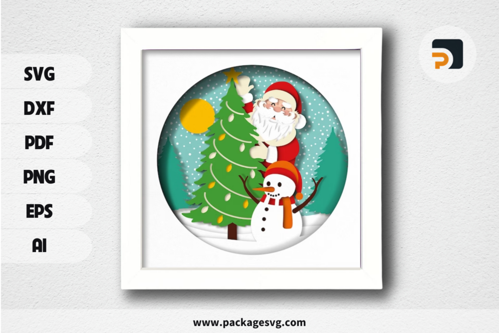 3D Santa Claus Shadowbox, Christmas SVG Paper Cut File