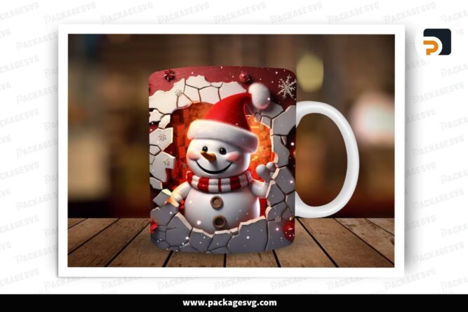 3D Snowman With Red Hat Sublimation Design, 11oz 15oz Skinny Mug Wrap LPI7IGF5 (2)
