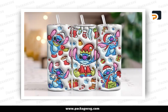 3D Stick Xmas Inflated Sublimation Design, 20oz Skinny Tumbler Wrap LOLL1XDJ