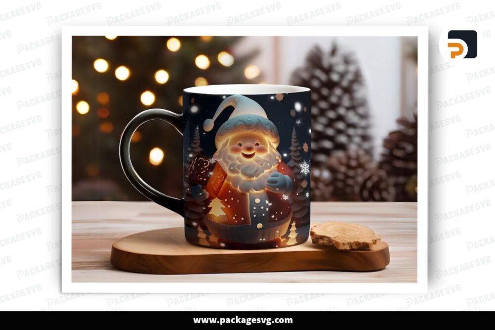 3D Warm Santa Christmas Sublimation Design, 11oz 15oz Skinny Mug Wrap LPJ908V1