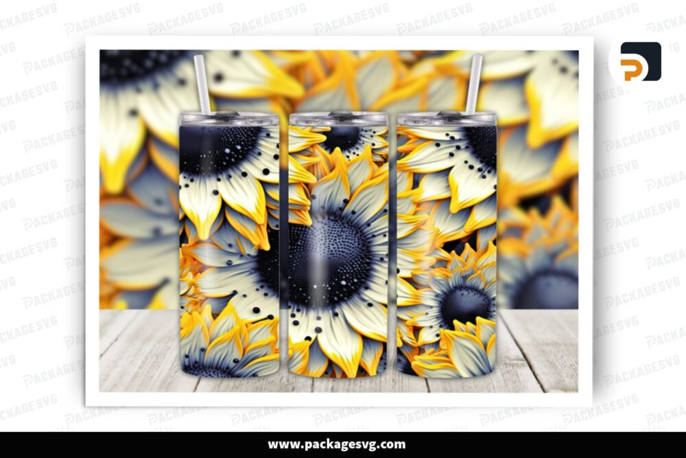 3D White Yellow Sunflower Sublimation, 20oz Skinny Tumbler Wrap LP2C5M9A