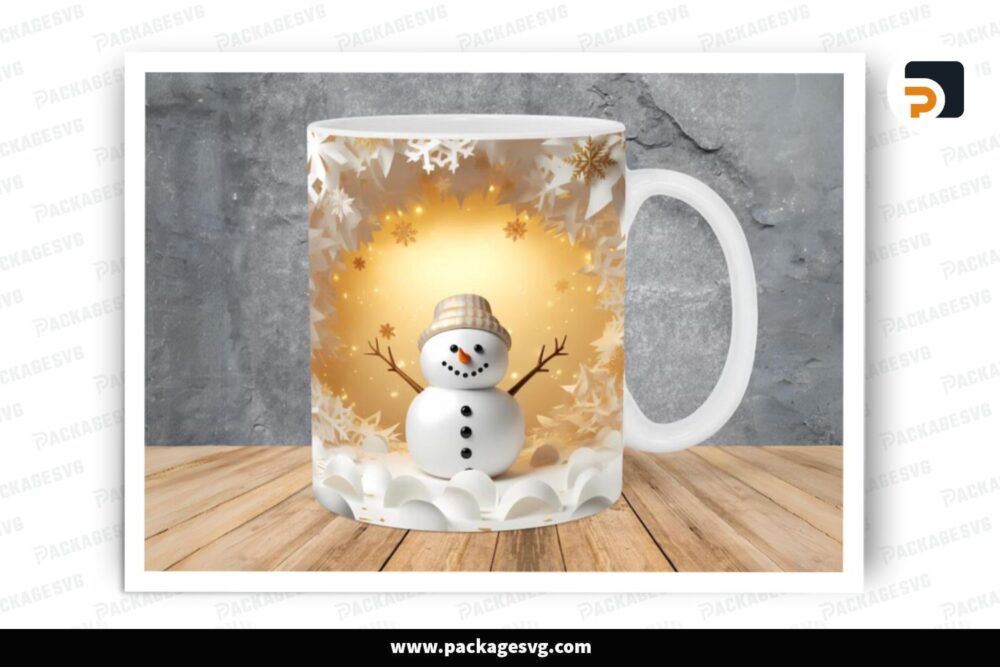 3D Winter Snowman Hole Sublimation Design, 11oz 15oz Skinny Mug Wrap LPDGB981 (1)