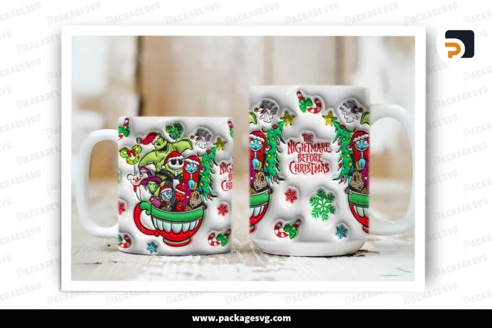 3D Xmas Nightmare Inflated Sublimation Design, 11oz 15oz Skinny Mug Wrap LOMD8PU5