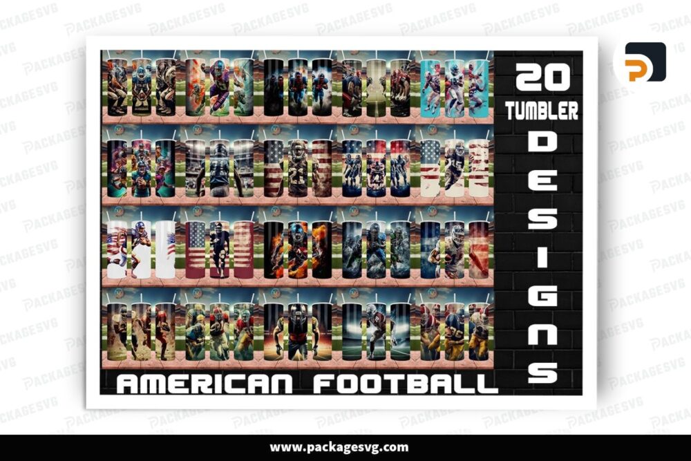 American Football Sublimation Bundle, 20 Designs 20oz Skinny Tumbler Wrap LOTITORD