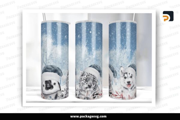 Animals Christmas Sublimation Design, 20oz Tumbler Wrap Free Download