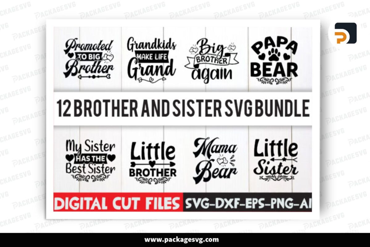 Brother and Sister SVG Bundle, 12 Design Files Free Download