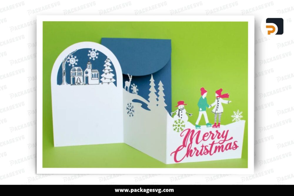 Children Ice Stake Card, Christmas SVG Paper Cut File