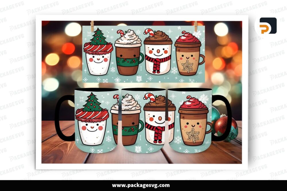 Christmas Coffee Cup Sublimation Design, 11oz 15oz Skinny Mug Wrap LPJF8ILI (2)