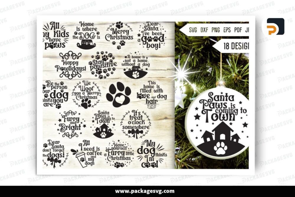 Christmas Dog Ornament SVG Bundle, 8 Xmas Design Files LPHS4M07 (2)