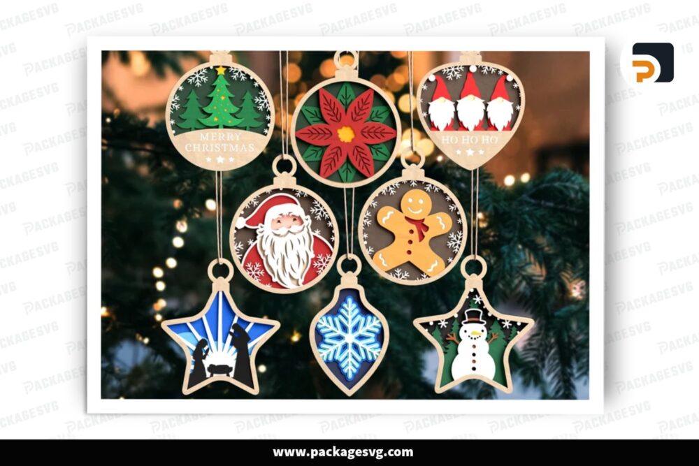 Christmas Icon Ornament SVG Bundle, 8 Design Files
