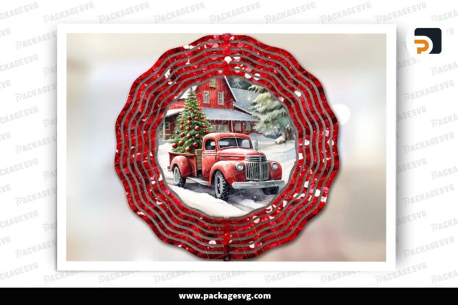 Christmas Red Truck Glitter Wind Spinner PNG, Sublimation Design LOK77AD8