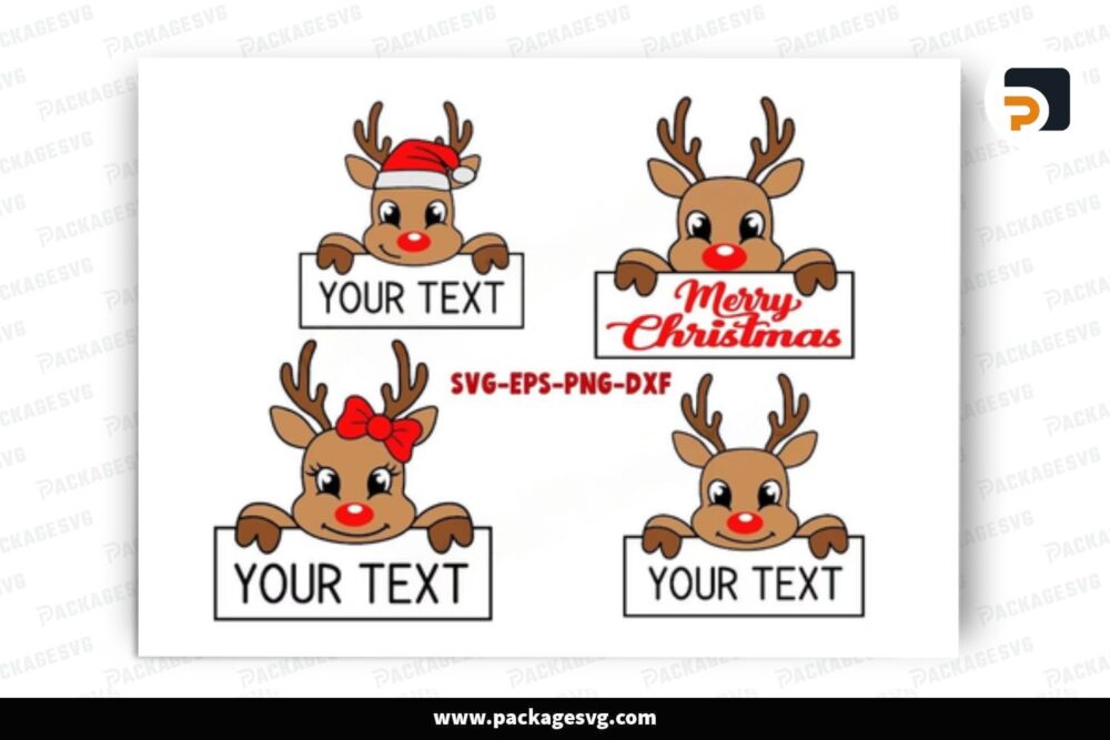 Christmas Reindeer Face Frame SVG Bundle, 4 Design Cut Files LPJMDRQ6