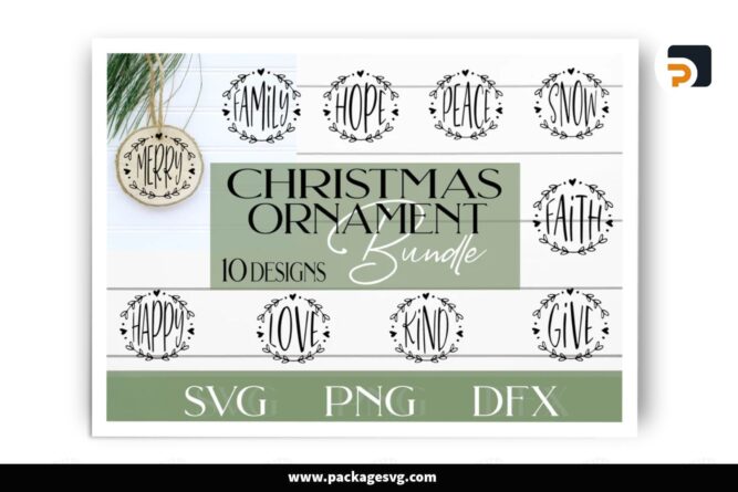 Christmas Round Ornament SVG Bundles, 10 Xmas Design Files