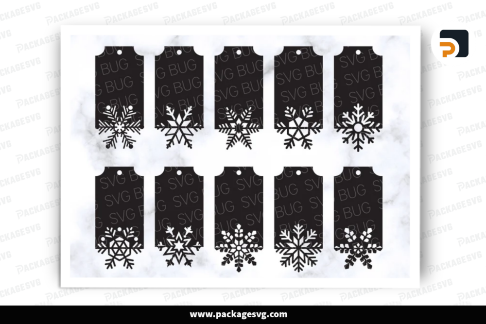 Christmas Snowflake Gift Tags SVG Bundle, 10 Design Cut Files LPJLEJEQ