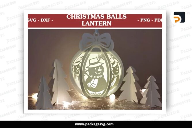 Christmas Snowman Globe Lantern, Xmas SVG Paper Cut File LPRUI43T (1)